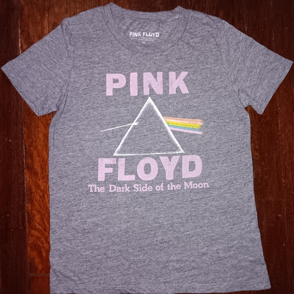 Pink Floyd 'The Dark Side of the Moon' Women's Graphic Band T Shirt Gray XS Top